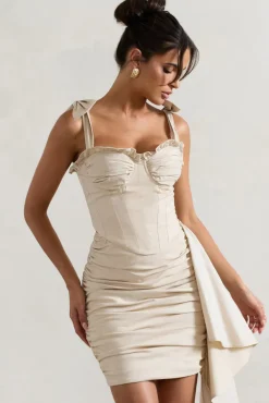 Vanity | Ivory Ruched Mini Skirt With Drape