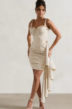 Vanity | Ivory Ruched Mini Skirt With Drape
