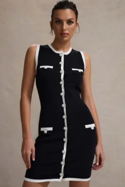Versailles | Black u0026 White Knit Sleeveless Mini Dress