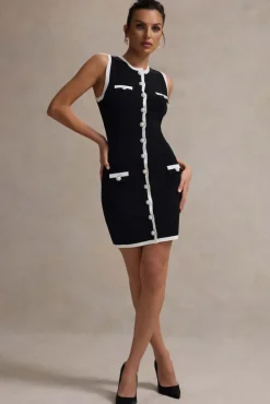 Versailles | Black u0026 White Knit Sleeveless Mini Dress