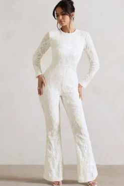 Vesper | White Sequin Wide-Leg Jumpsuit