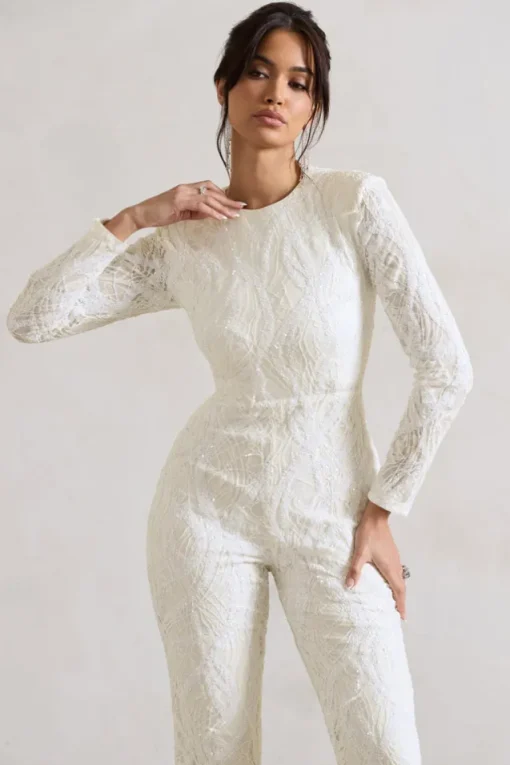 Vesper | White Sequin Wide-Leg Jumpsuit