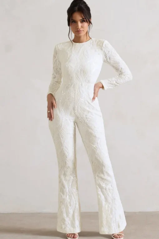Vesper | White Sequin Wide-Leg Jumpsuit