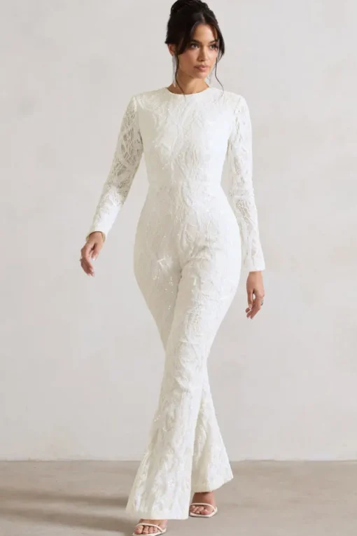 Vesper | White Sequin Wide-Leg Jumpsuit