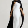 Vianna | White Strapless Maxi Dress With Black Cape
