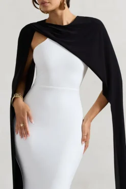 Vianna | White Strapless Maxi Dress With Black Cape