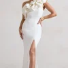 Vienne | White One Shoulder Ruffle Split Maxi Dress