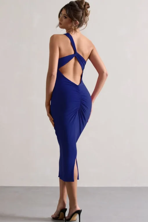 Vineyard | Cobalt Blue Asymmetric Backless Bodycon Midi Dress