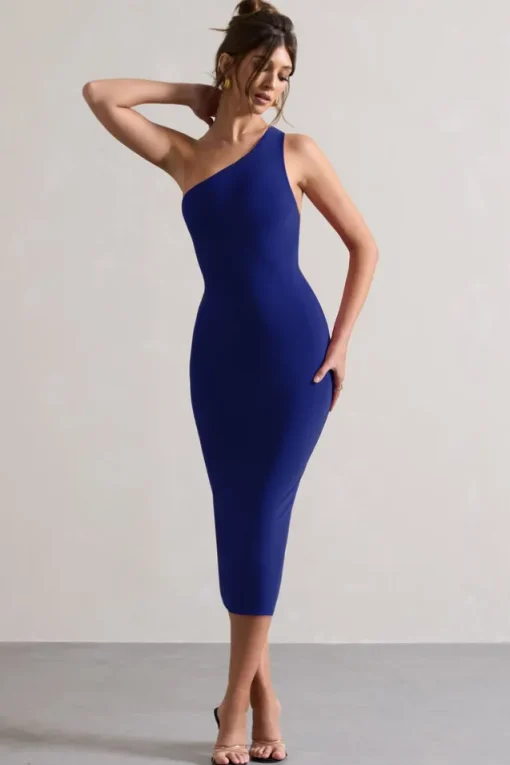 Vineyard | Cobalt Blue Asymmetric Backless Bodycon Midi Dress