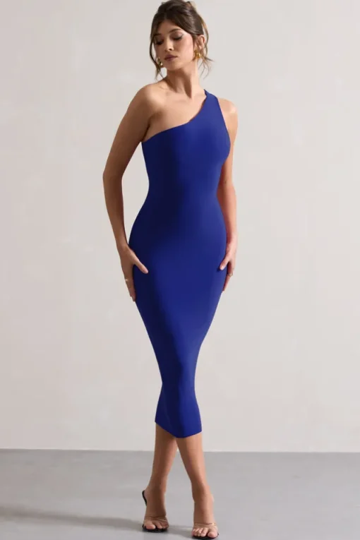 Vineyard | Cobalt Blue Asymmetric Backless Bodycon Midi Dress