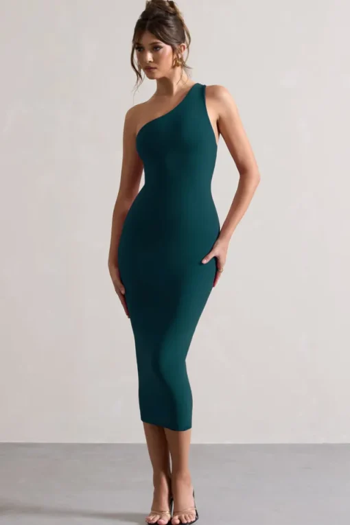 Vineyard | Green Asymmetric Backless Bodycon Midi Dress