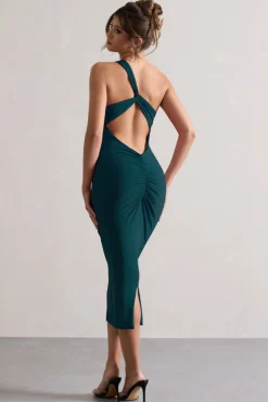 Vineyard | Green Asymmetric Backless Bodycon Midi Dress