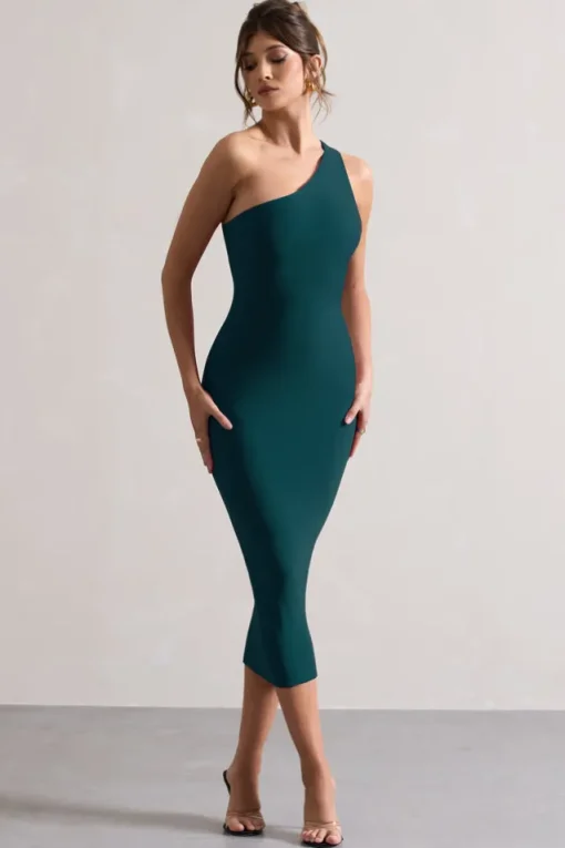 Vineyard | Green Asymmetric Backless Bodycon Midi Dress