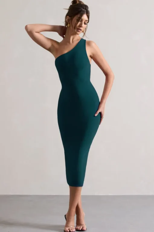 Vineyard | Green Asymmetric Backless Bodycon Midi Dress