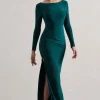 Virgo | Bottle Green Cowl-Back Long-Sleeve Split Maxi Dress