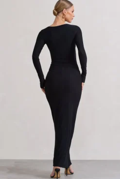 Viva | Black Square-Neck Long-Sleeve Maxi Dress