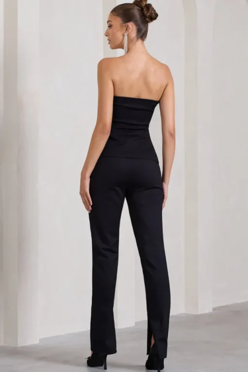 Walk That Walk | Black High-Waisted Flared-Leg Trousers