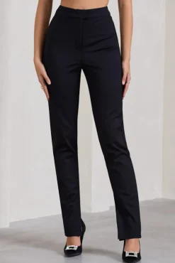 Walk That Walk | Black High-Waisted Flared-Leg Trousers