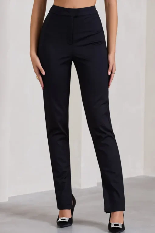 Walk That Walk | Black High-Waisted Flared-Leg Trousers