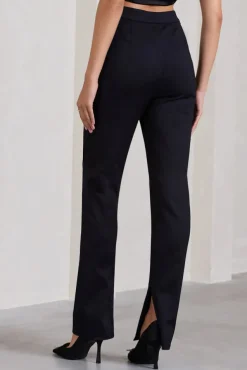 Walk That Walk | Black High-Waisted Flared-Leg Trousers