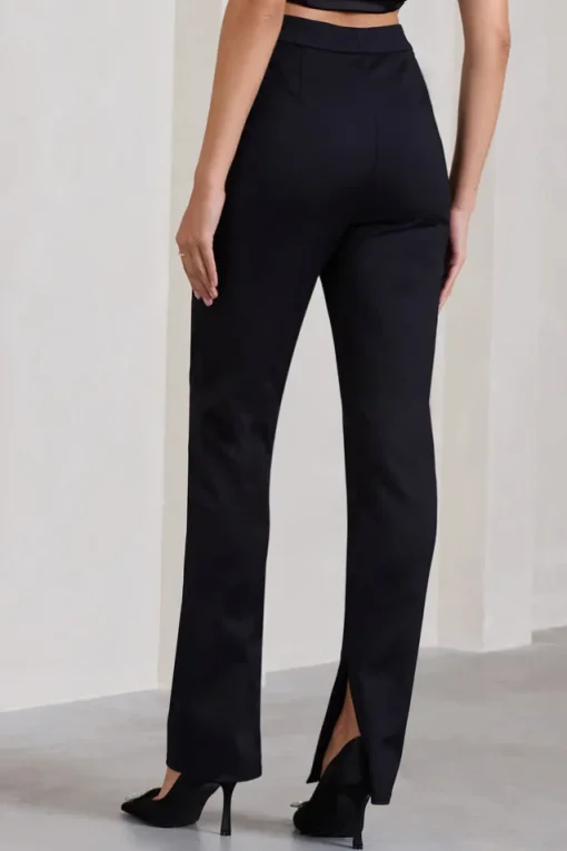 Walk That Walk | Black High-Waisted Flared-Leg Trousers