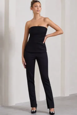Walk That Walk | Black High-Waisted Flared-Leg Trousers