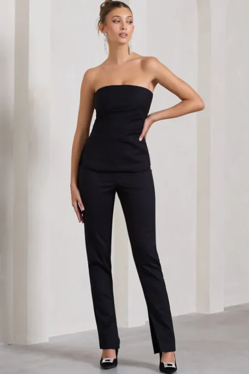 Walk That Walk | Black High-Waisted Flared-Leg Trousers