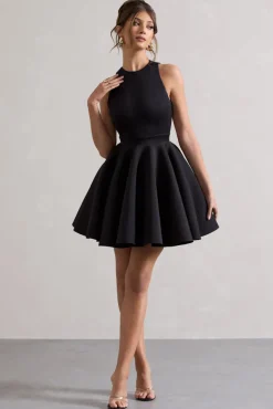 Waverly | Black Racer-Neck Sleeveless Skater Mini Dress