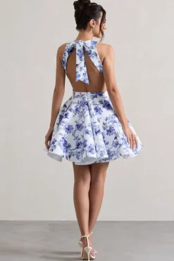 Waverly | Blue Floral Racer-Neck Sleeveless Skater Mini Dress
