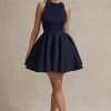 Waverly | Navy Racer-Neck Sleeveless Skater Mini Dress