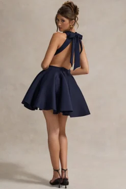 Waverly | Navy Racer-Neck Sleeveless Skater Mini Dress