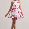 Waverly | Pink Floral Racer-Neck Sleeveless Skater Mini Dress