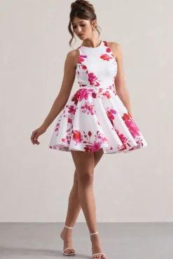 Waverly | Pink Floral Racer-Neck Sleeveless Skater Mini Dress