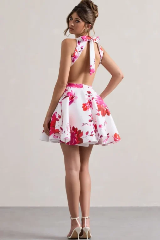 Waverly | Pink Floral Racer-Neck Sleeveless Skater Mini Dress