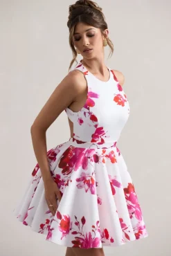 Waverly | Pink Floral Racer-Neck Sleeveless Skater Mini Dress