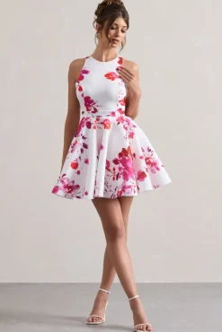 Waverly | Pink Floral Racer-Neck Sleeveless Skater Mini Dress