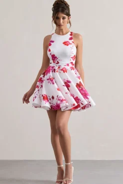 Waverly | Pink Floral Racer-Neck Sleeveless Skater Mini Dress