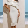 When In Rome | White Asymmetric Ruffle Midi Dress
