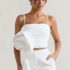 Whirlwind | White Strappy Top With Oversized Ruffle Detail