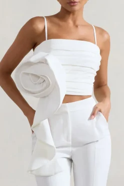 Whirlwind | White Strappy Top With Oversized Ruffle Detail