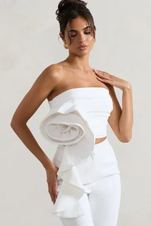 Whirlwind | White Strappy Top With Oversized Ruffle Detail