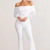 Whisper | White Ruched Mesh Bardot Jumpsuit