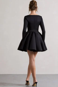 Winslet | Black Square-Neck Skater Mini Dress