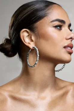 Winter | Silver Diamante u0026 Pearl Hoop Earrings
