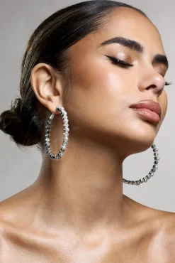 Winter | Silver Diamante u0026 Pearl Hoop Earrings
