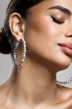 Winter | Silver Diamante u0026 Pearl Hoop Earrings