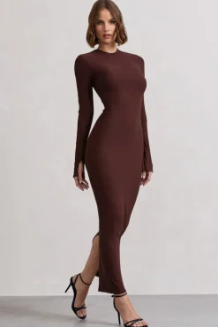 Wonder | Chocolate Brown Bodycon Long-Sleeve Maxi Dress