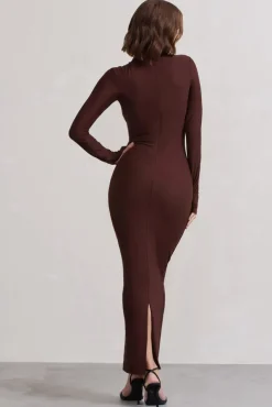 Wonder | Chocolate Brown Bodycon Long-Sleeve Maxi Dress