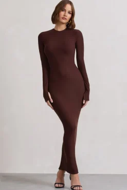 Wonder | Chocolate Brown Bodycon Long-Sleeve Maxi Dress
