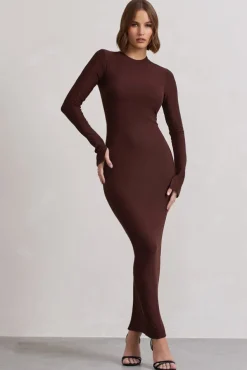 Wonder | Chocolate Brown Bodycon Long-Sleeve Maxi Dress